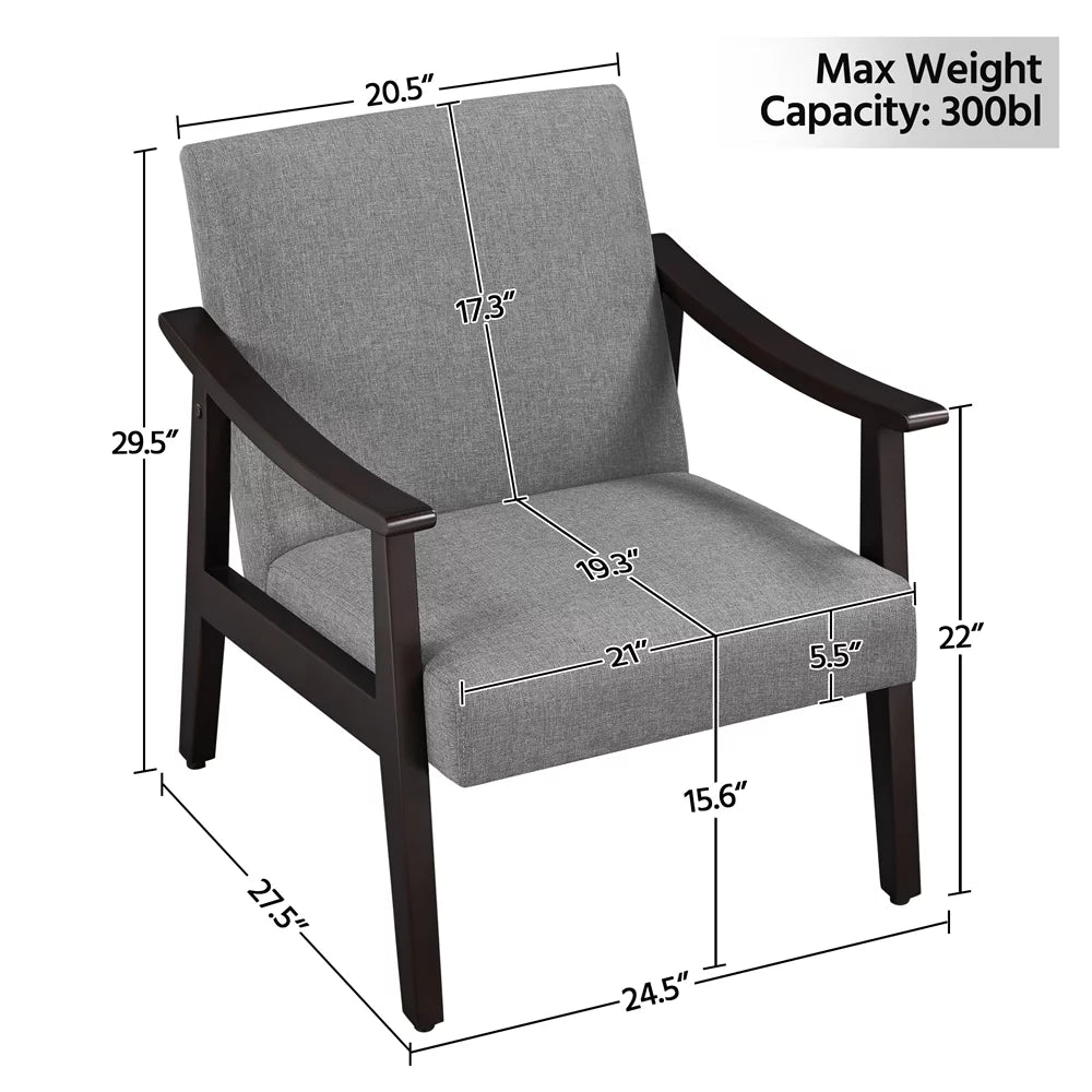 Dark Gray Fabric Accent Chair with Wooden Frame W261