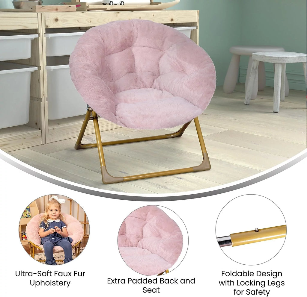 Blush Faux Fur Folding Saucer Chair R693676