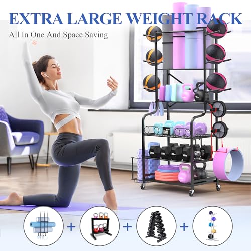 Yoga Mat Storage Rack with Hooks and Wheels D74837