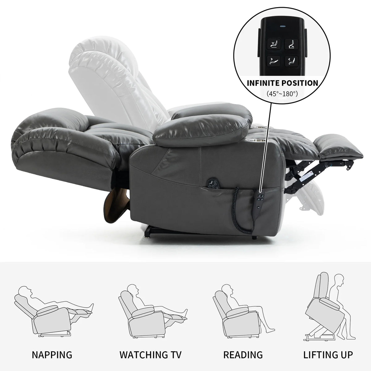Gray Dual Motor Power Lift Recliner Chair with Massage J776387