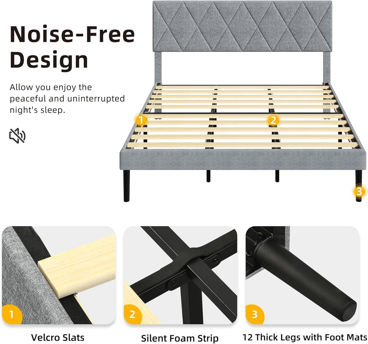 King Size Upholstered Platform Bed with Adjustable Headboard and Under-Bed Storage, Grey K658712