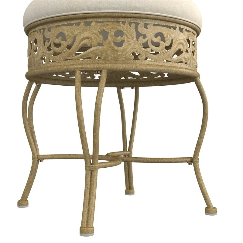 Antique Beige Upholstered Vanity Stool Q49680