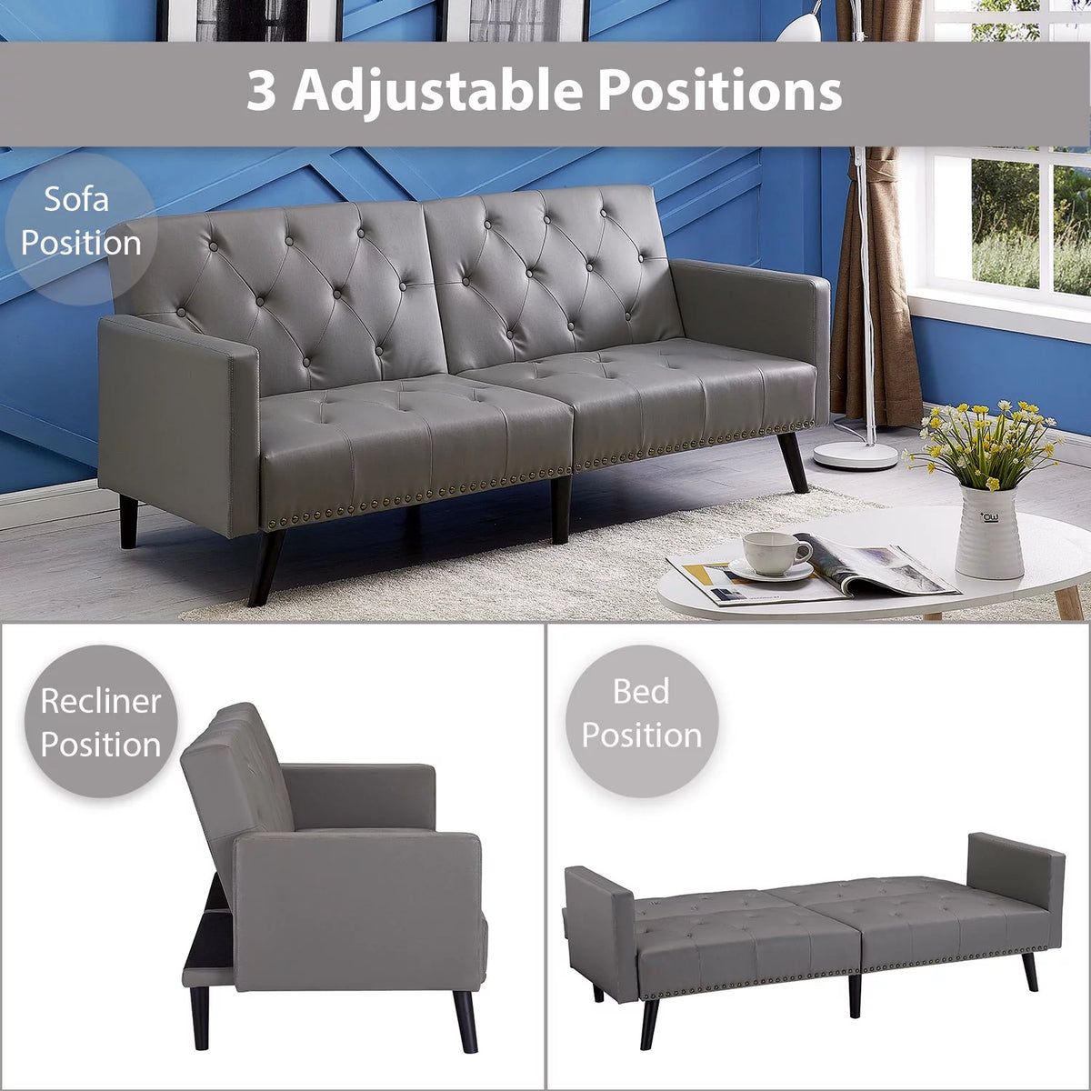 Espresso Faux Leather Tufted Convertible Sofa Bed V185857