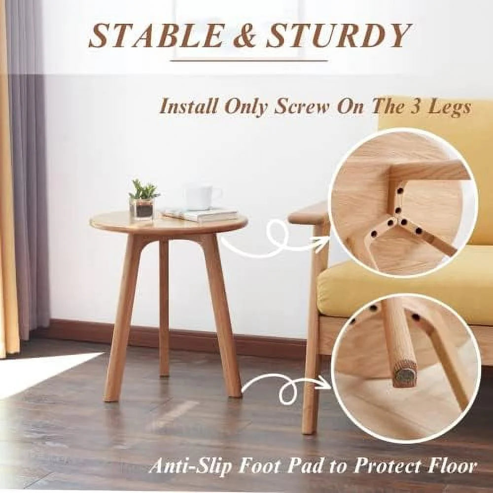 Solid Oak Round Side Table with 3 Legs D108010