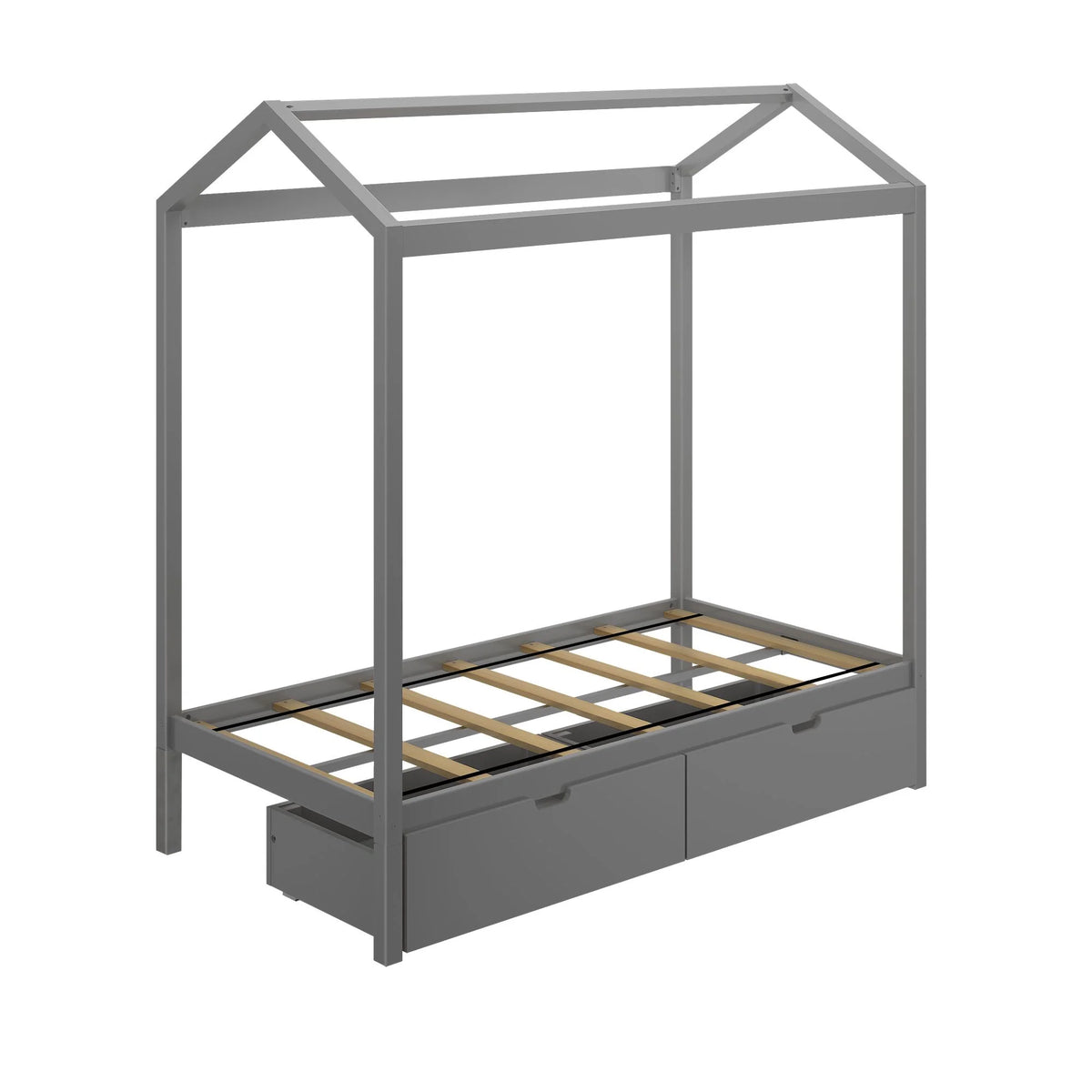 Twin Size Grey Wooden House Bed Frame with Storage Drawers Q23089