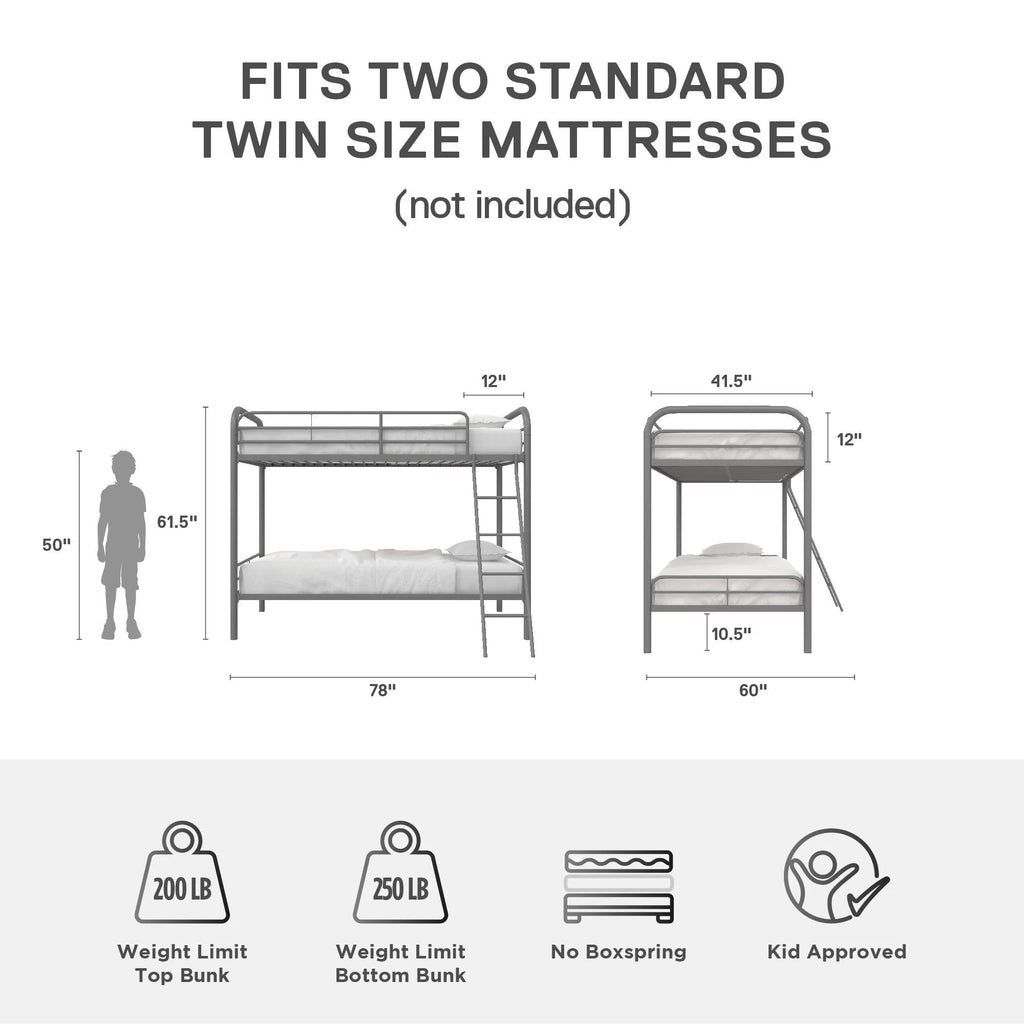 Twin over Twin Metal Bunk Bed with Ladder I67041