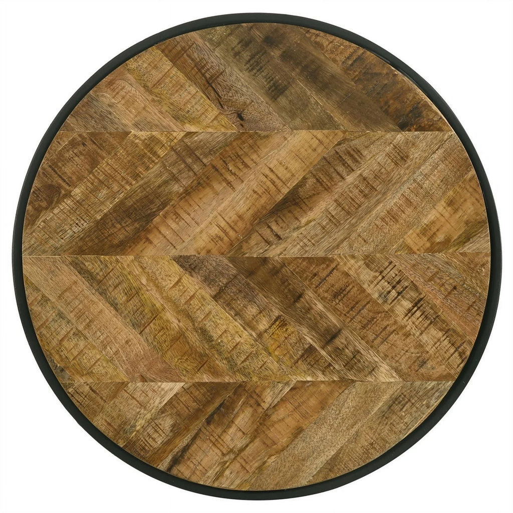 Round Metal Side Table in Natural Mango and Black Q88734