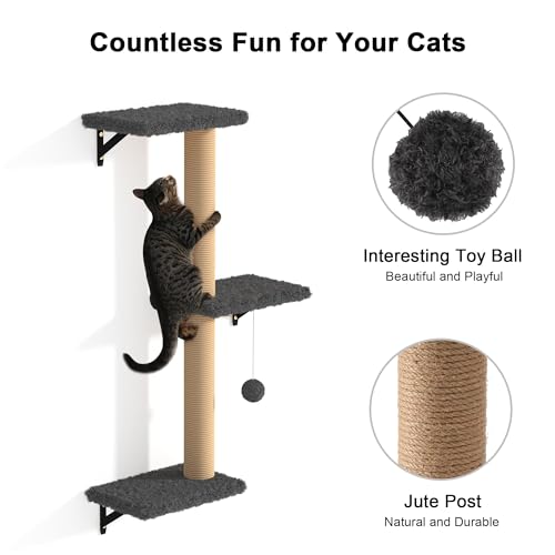 4 in 1 Wooden Cat Wall Shelves with Scratching Post E97678