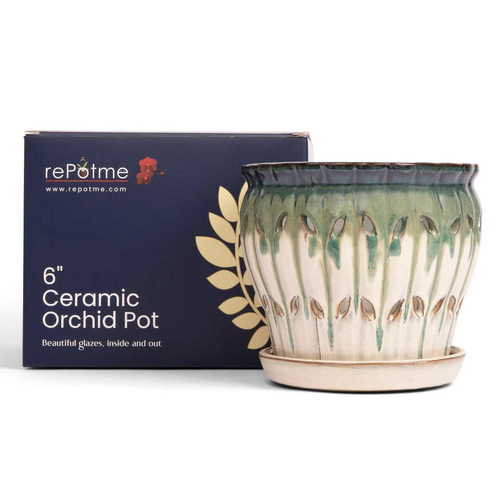 6" Fluted Ceramic Orchid Pot C62523