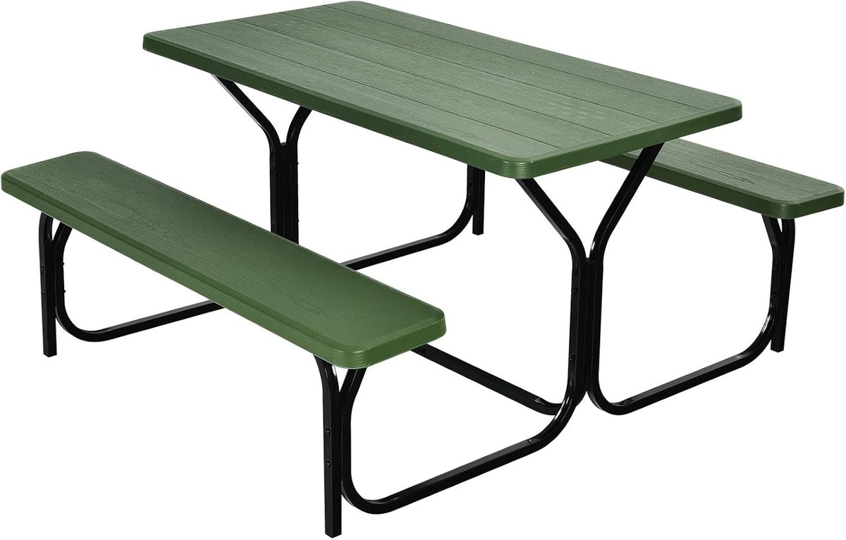 Green Metal Base Picnic Table Bench Set Y4979