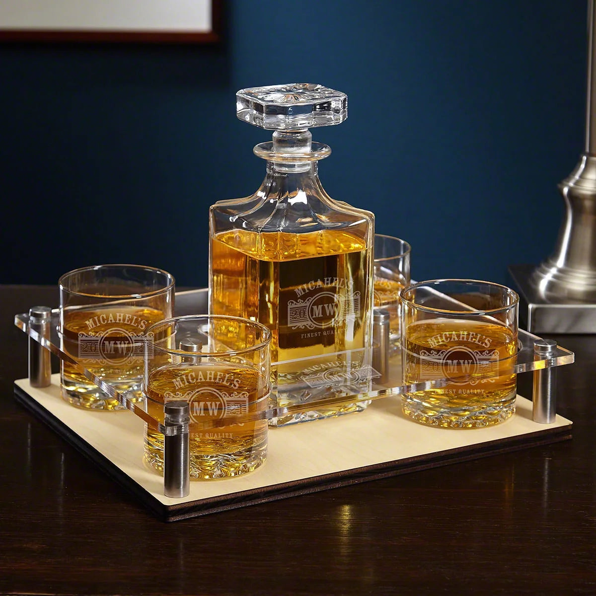 Engraved Liquor Decanter and Glasses Presentation Set C8649