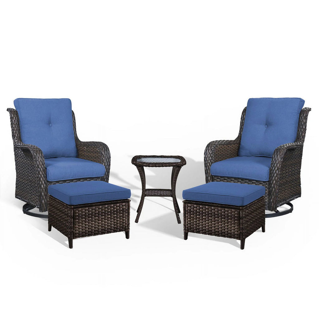 5-Piece Wicker Outdoor Conversation Set with Blue Cushions S874388