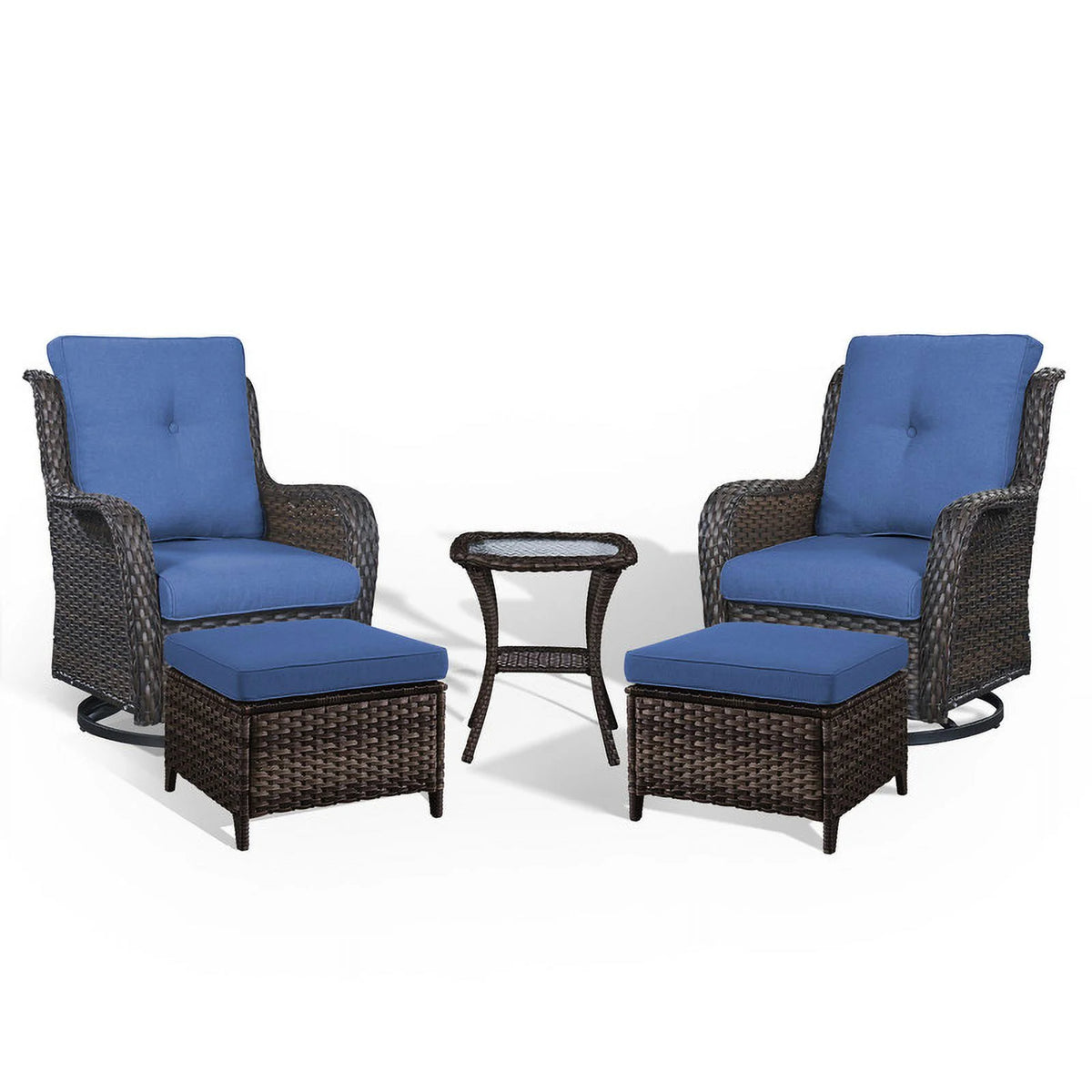 5-Piece Wicker Outdoor Conversation Set with Blue Cushions S874388