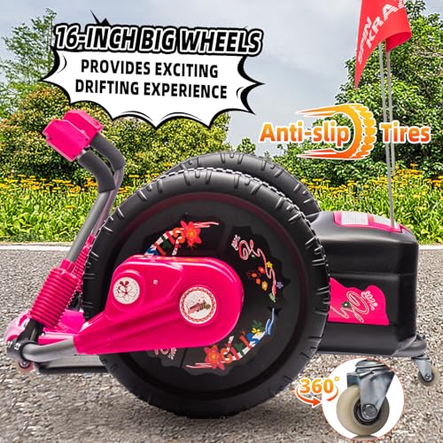 Electric Drift Kart with 16" Large Tyres, 360° Swivel Capability, Dual Lever Steering, 12V Ride On Toys (Red) C24880
