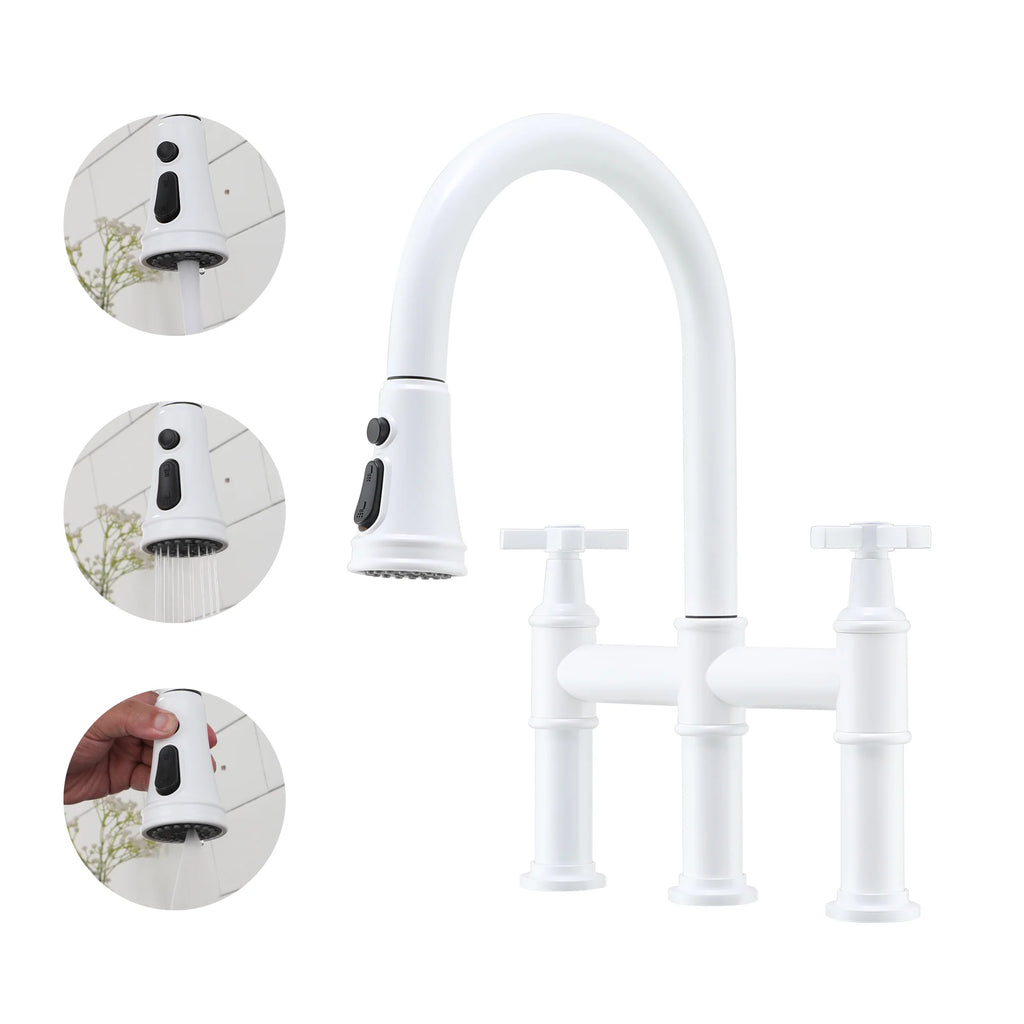 Bridge Kitchen Faucet with Pull Down Sprayer I63813