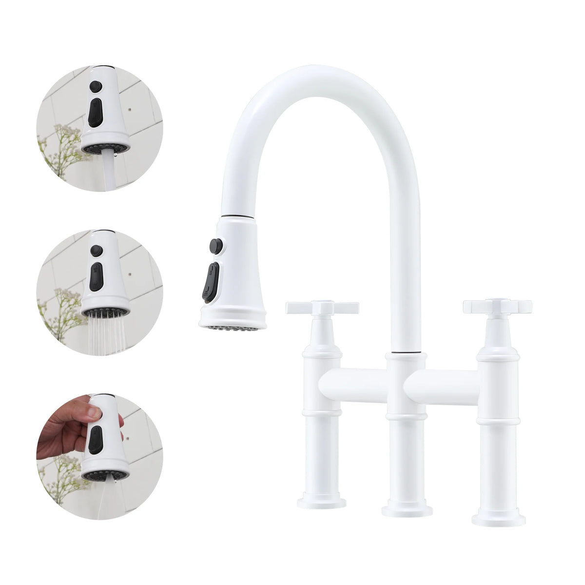 Bridge Kitchen Faucet with Pull Down Sprayer I63813