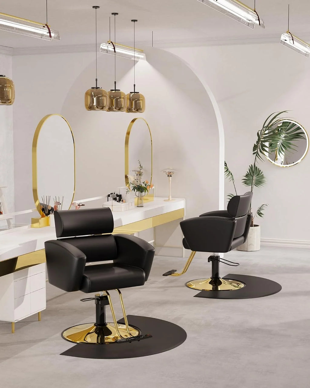 Gold Salon Chair with Black Leather Upholstery and Adjustable Height Q72956