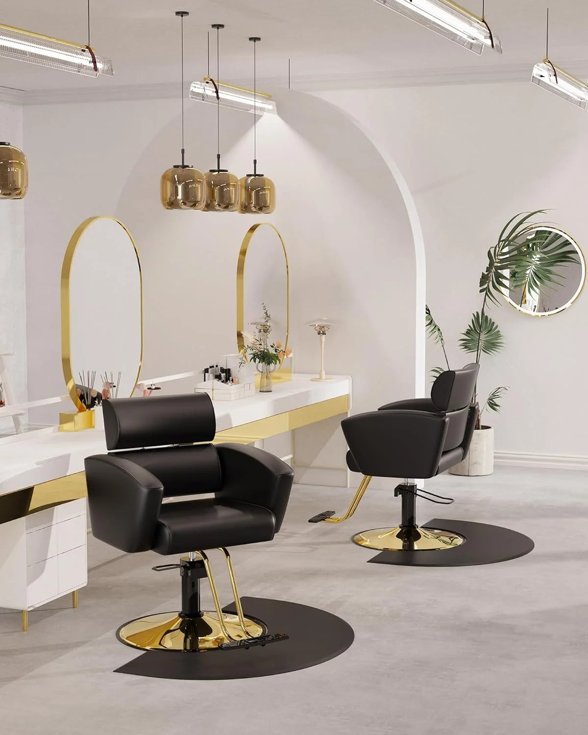 Gold Salon Chair with Black Leather Upholstery and Adjustable Height Q72956