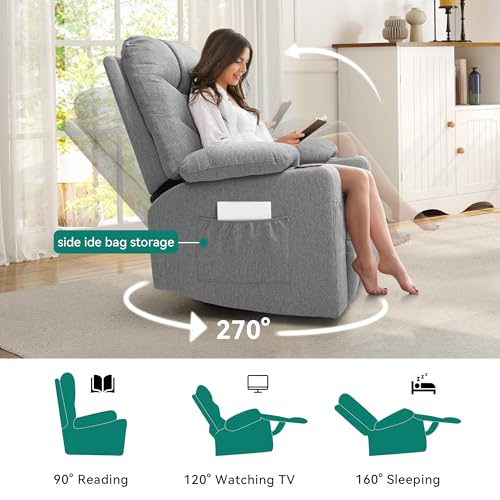 Oversized Swivel Rocker Recliner Chair with Massage & Heat, Gray C8728