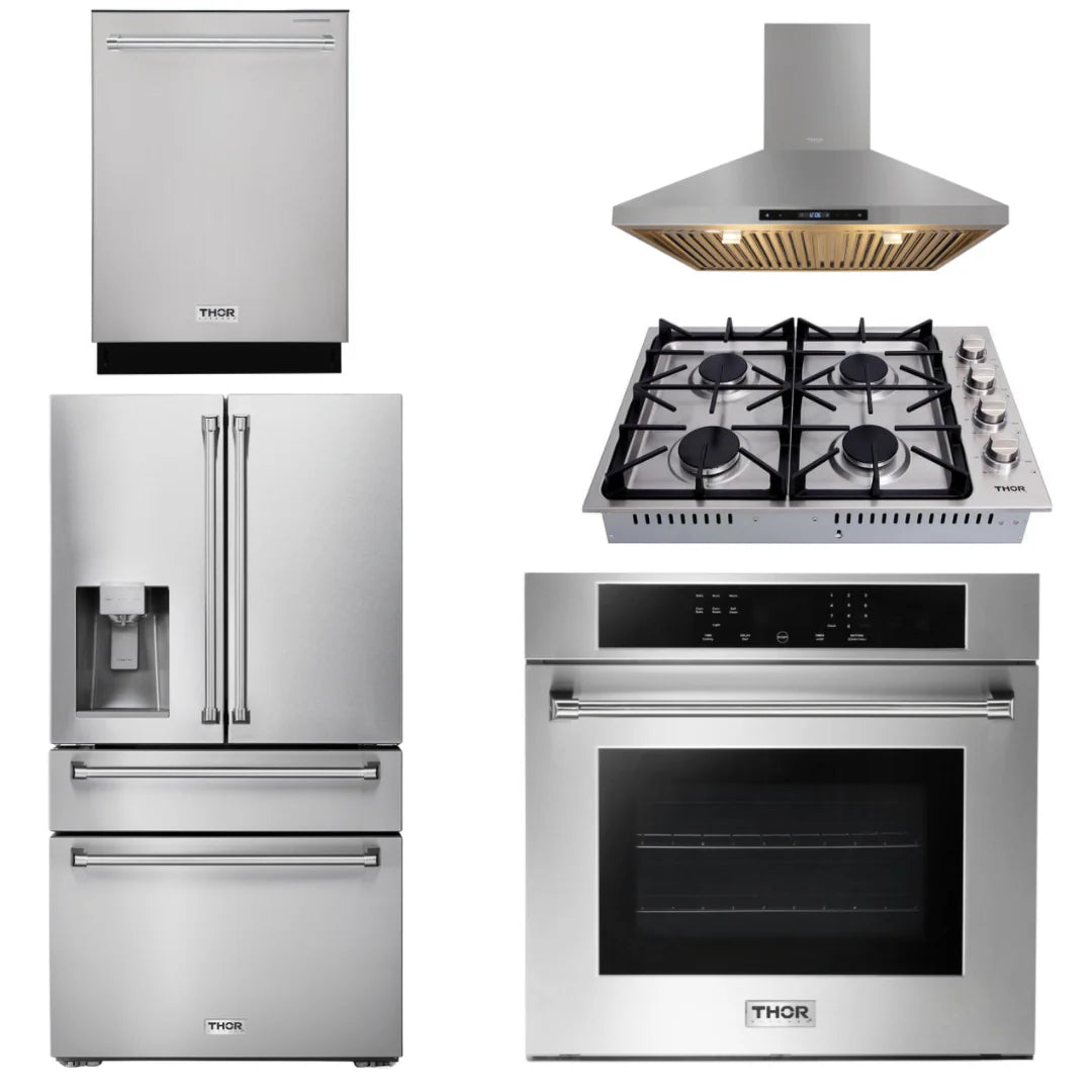 30 Wall Oven, Cooktop, Range Hood, Refrigerator with Water and Ice Dispenser, Dishwasher Z157