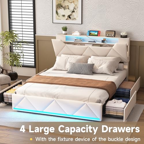 Queen Bed Frame with Storage Headboard and 4 Drawers K7393