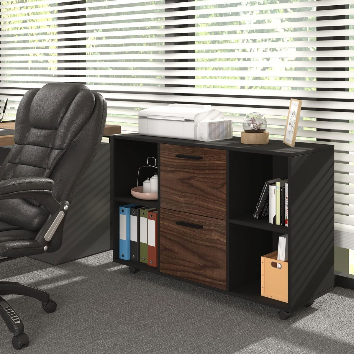 Black 2 Drawer Mobile File Cabinet with Adjustable Shelves O40613