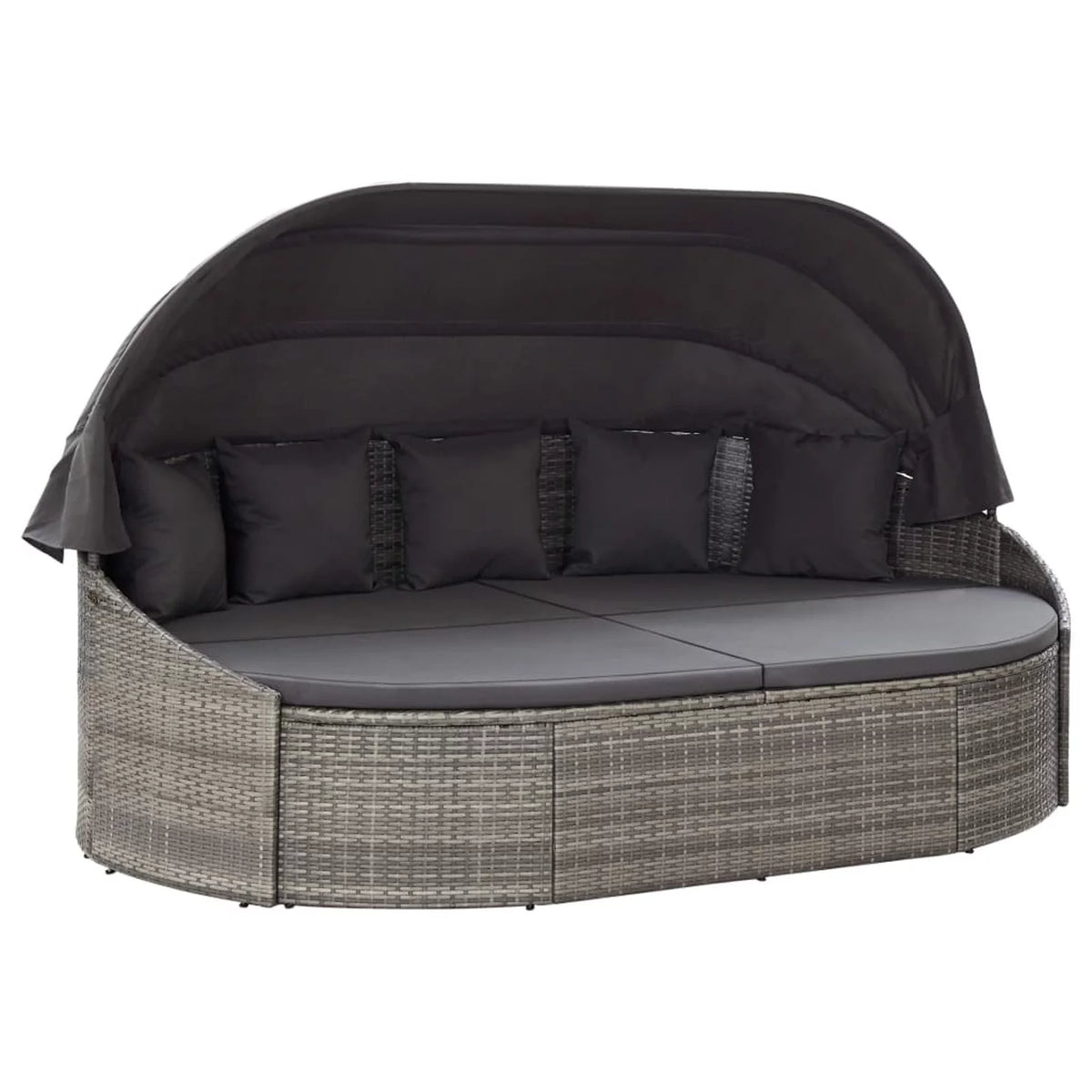 Gray Poly Rattan Sun Lounger with Canopy and Cushions R188181