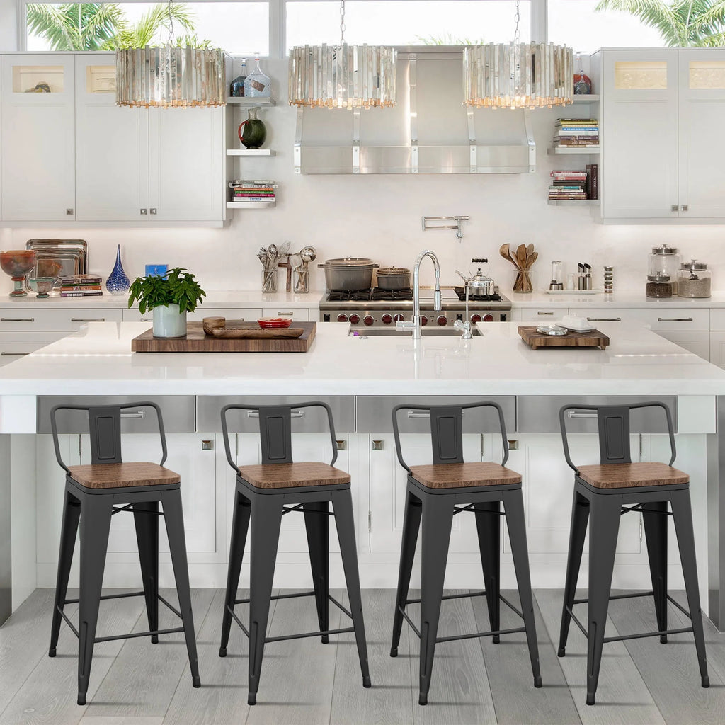 24 Metal Barstools Set of 4 Counter Height with Back D18557