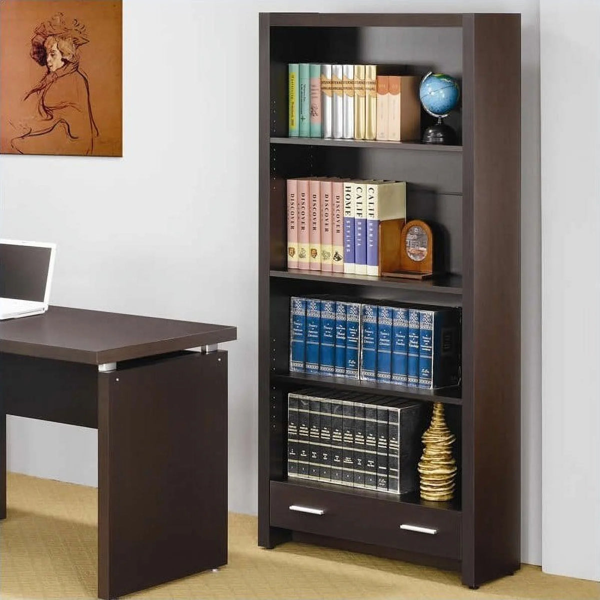 4-Piece Desk File Cabinet Bookcase & Office Chair Set X888