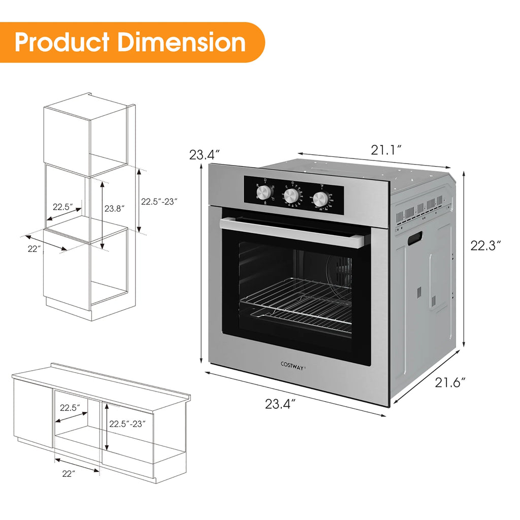 24'' Single Wall Oven 2.47Cu.ft Built-in Electric Oven 2300W D32865