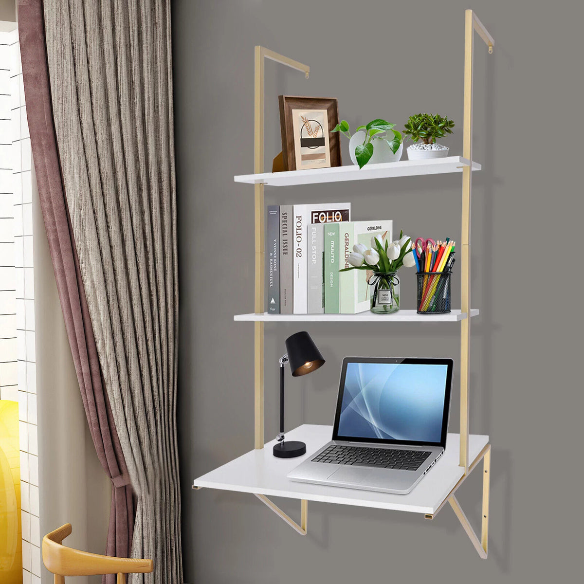 Wall-mounted 3 Tier White Ladder Desk L847