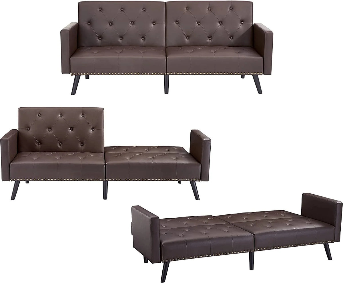 Espresso Faux Leather Tufted Convertible Sofa Bed V185857
