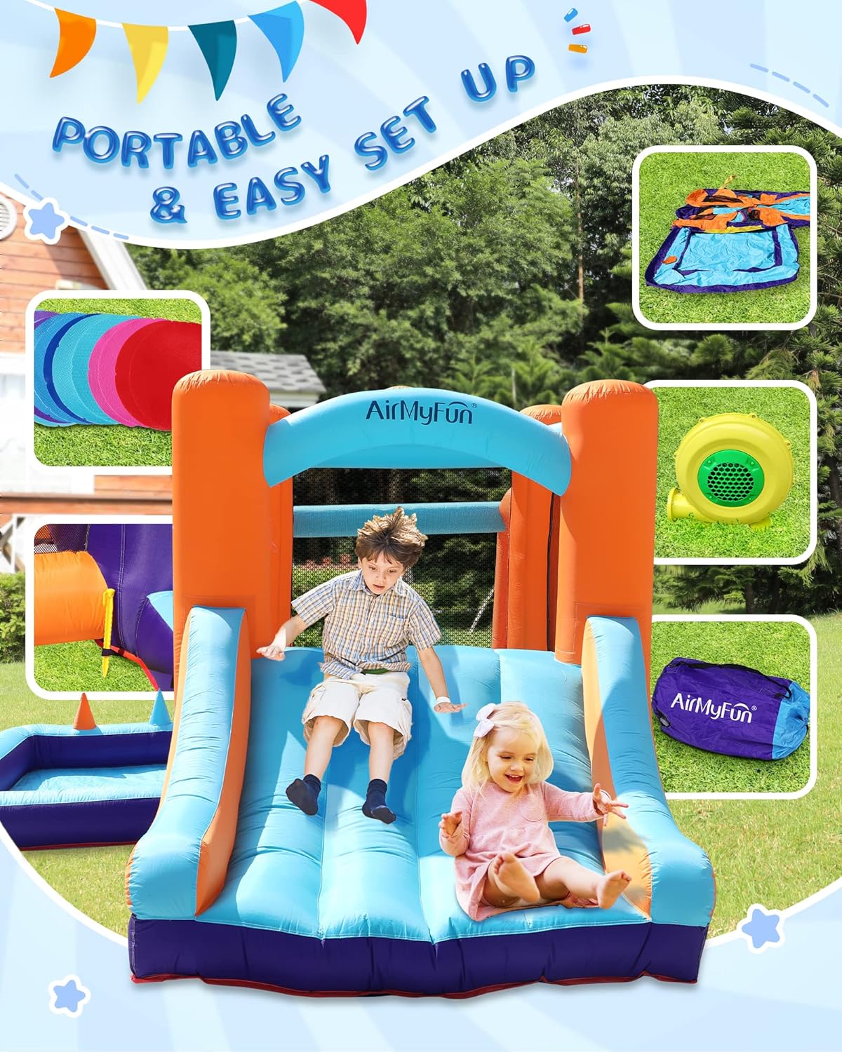 Inflatable Bouncy House with Slide and Ball Pit O75864