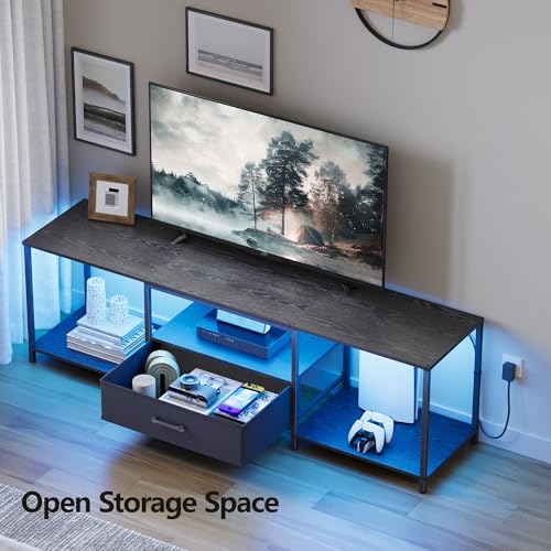 Black TV Stand with Fabric Drawer and Open Shelves Q395