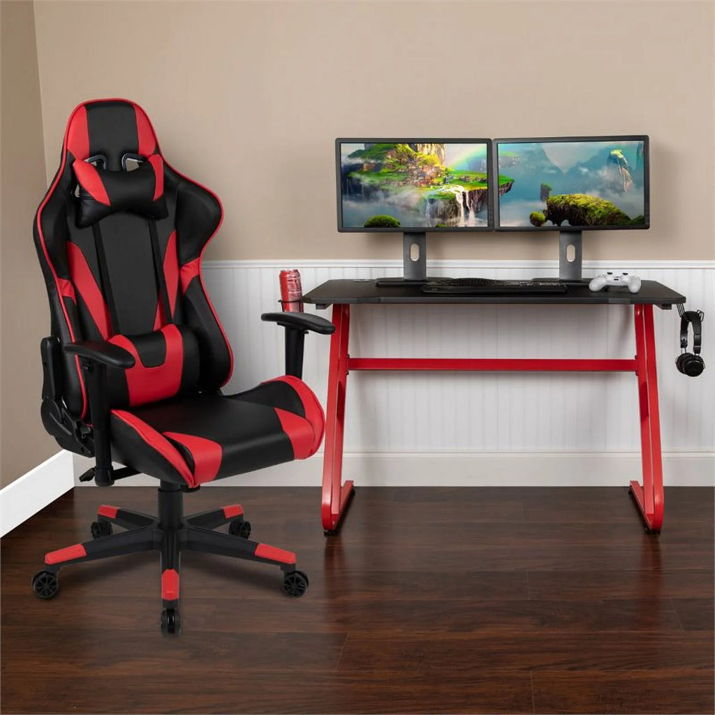 Red Gaming Desk and Reclining Swivel Chair D452
