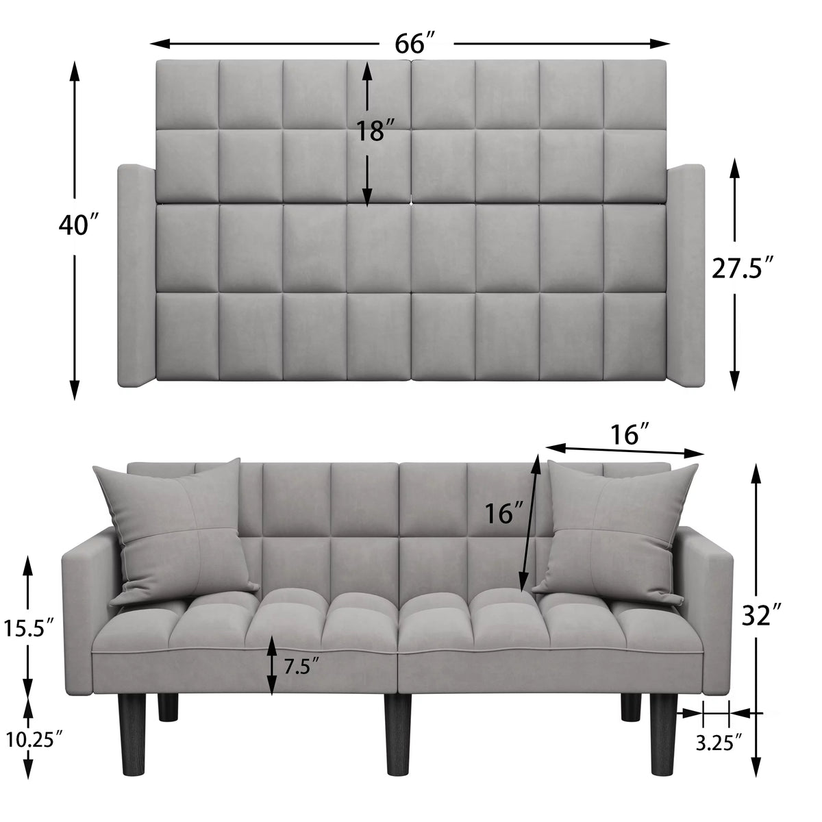Grey Adjustable Backrest Sofa Bed V487