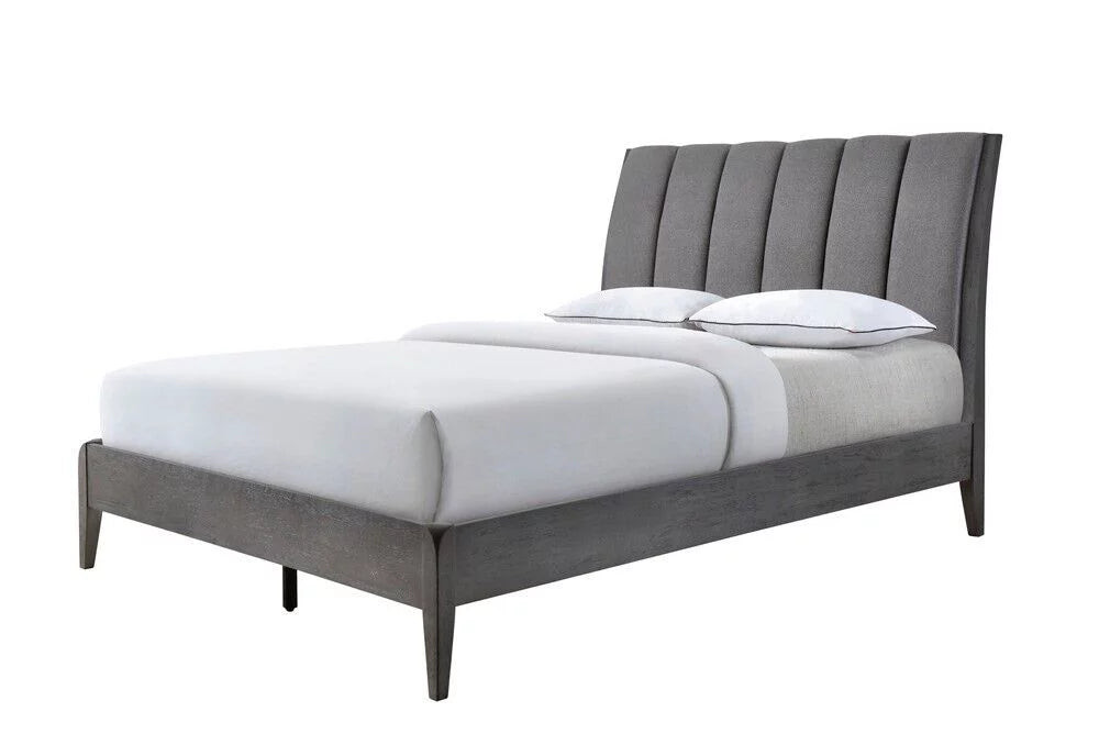Queen Upholstered Headboard Gray Wooden Bed I346
