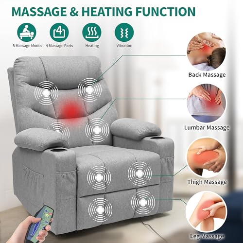 Oversized Swivel Rocker Recliner Chair with Massage & Heat, Gray C8728