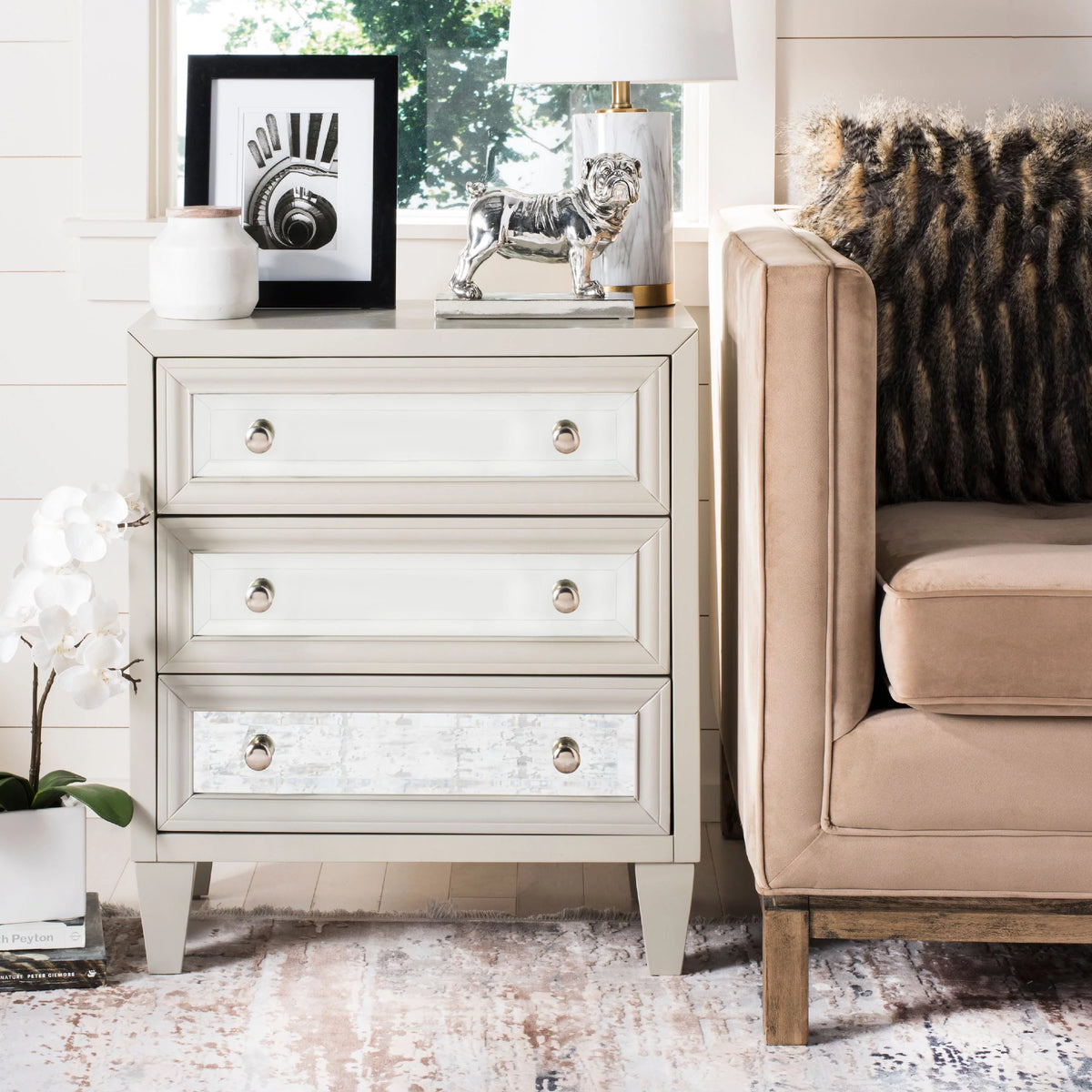 Cream 3 Drawer Mirror Chest F37259