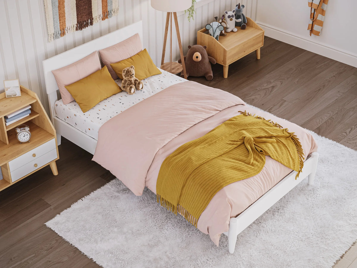 White Twin Solid Wood Platform Bed K97661