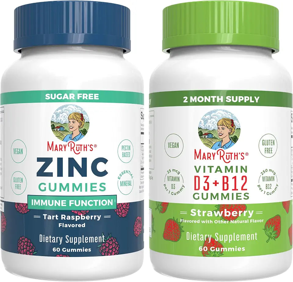 Tart Raspberry Zinc Gummies & Strawberry Vitamin D3+B12 Gummies M26429