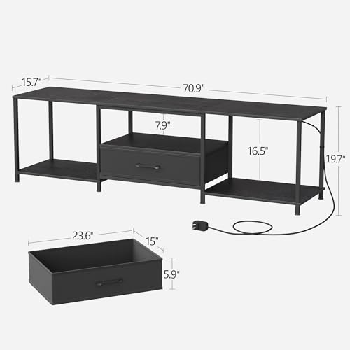 Black TV Stand with Fabric Drawer and Open Shelves Q395