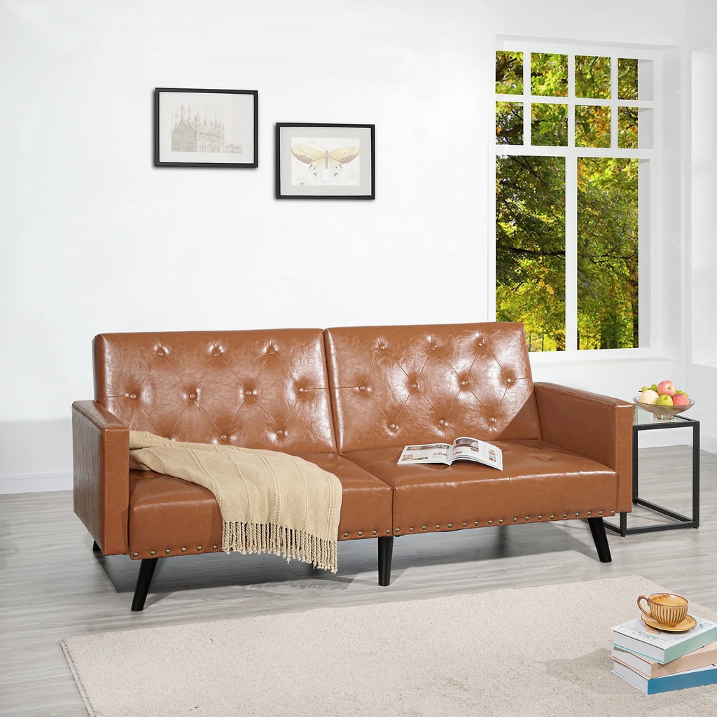Espresso Faux Leather Tufted Convertible Sofa Bed V185857