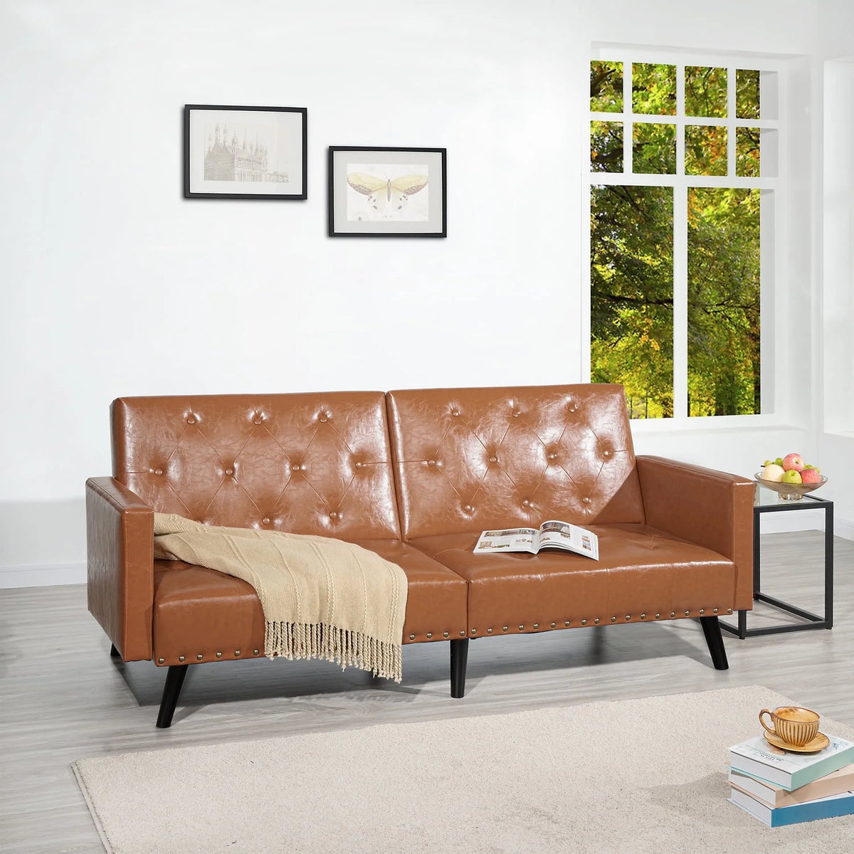 Espresso Faux Leather Tufted Convertible Sofa Bed V185857