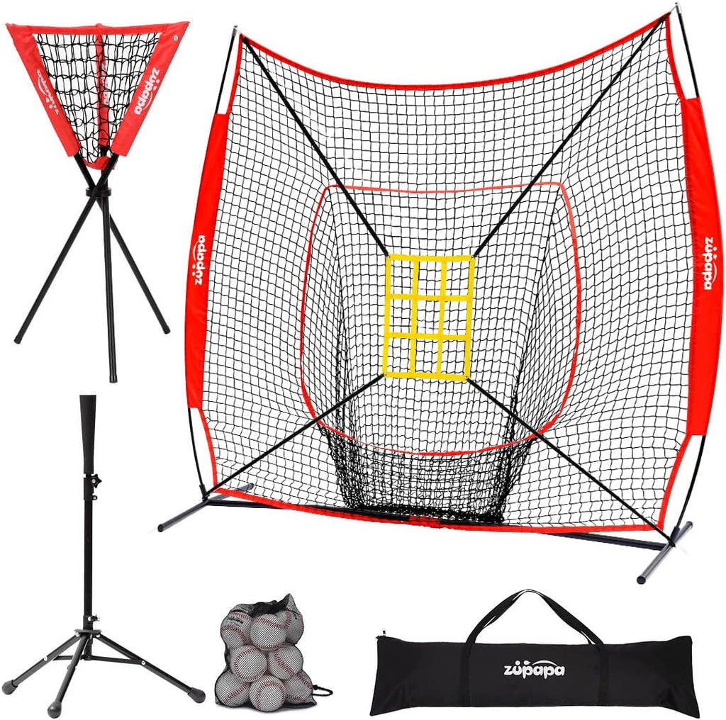 7 X 7 Feet Baseball Softball Practice Net Set with Tee Caddy 12 Pack Baseballs X8773