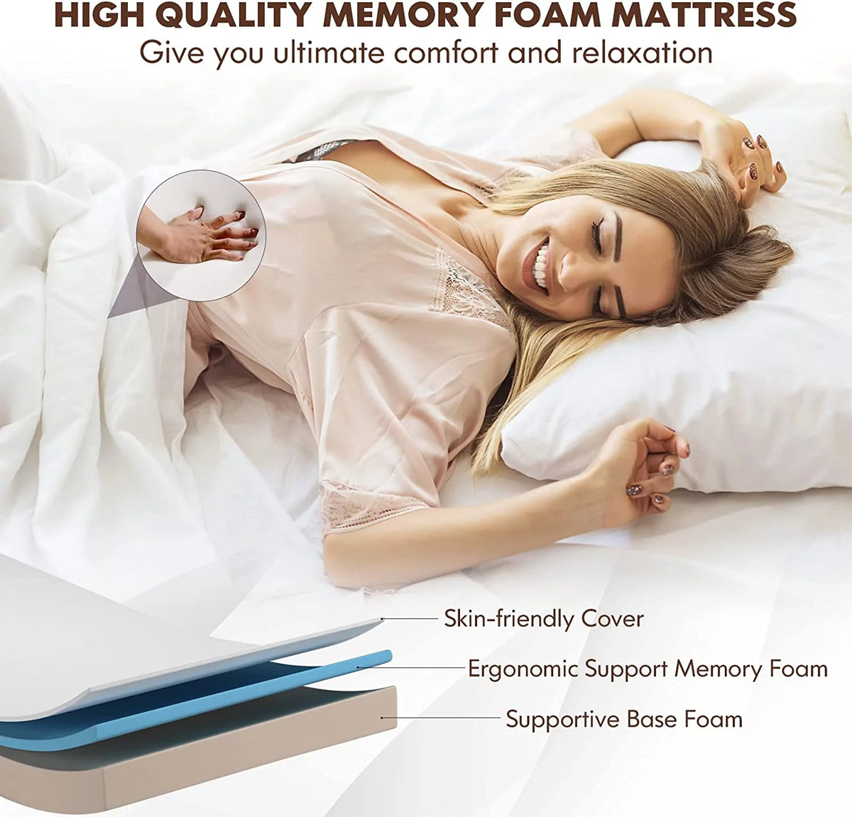 Folding Cot Size Roll Away Bed with 4 Inch Memory Foam Mattress M946