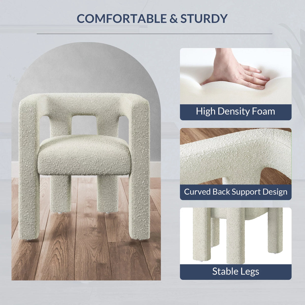 Cream Boucle Dining Chairs Set of 6 B969995