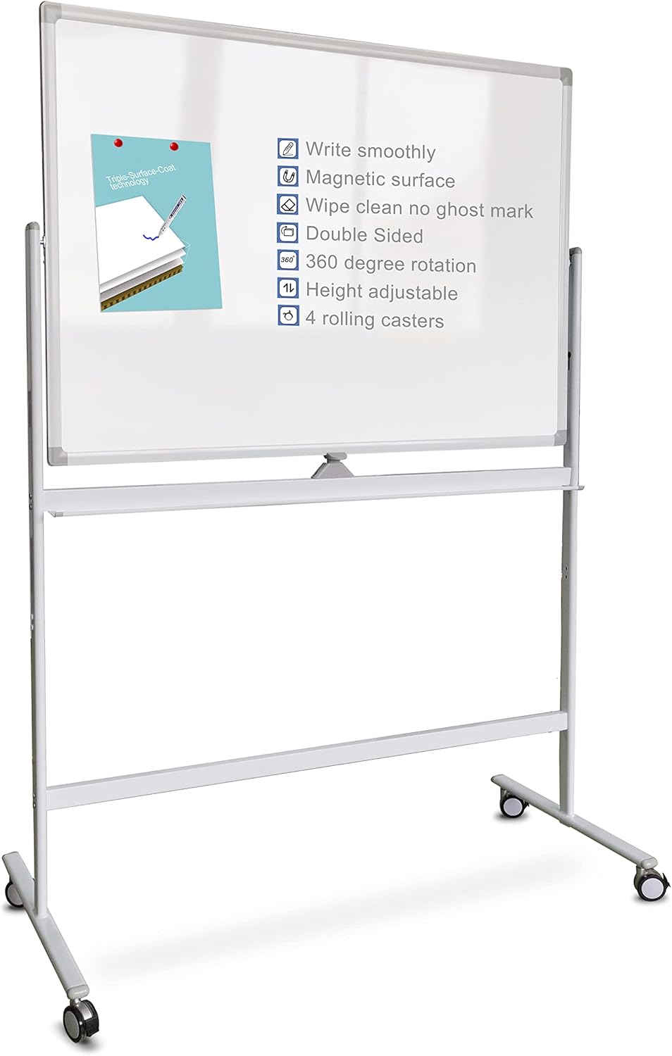 Magnetic Double Sided Rolling White Board with Casters W63527