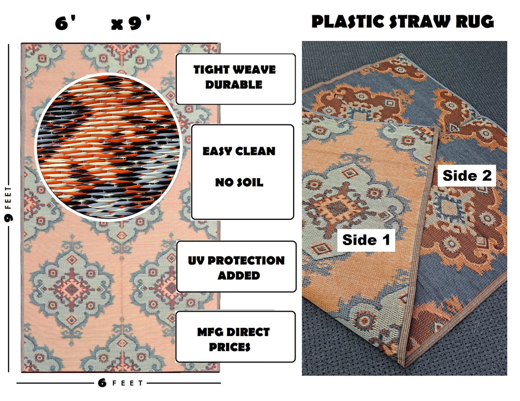 Orange Lt Yellow Lt Grey Black Reversible Outdoor Rugs D6612