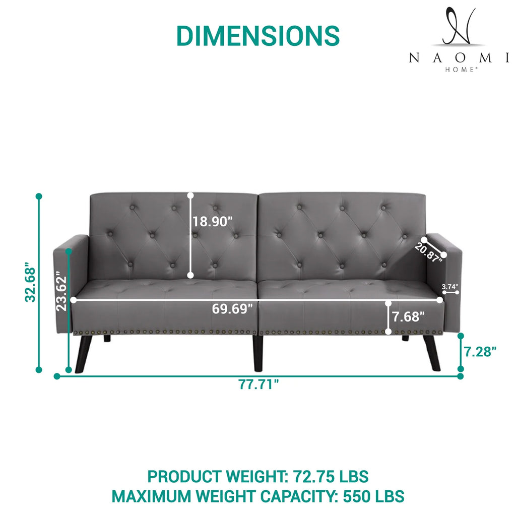 Espresso Faux Leather Tufted Convertible Sofa Bed V185857